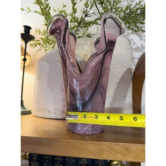 Large Murano Art Glass Vase Pink Swirl MCM Italian Blown Glass Home Decor